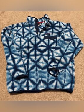 Patagonia Synchilla Snap-T Fleece Pullover Diamond Dye Shibori Blue Size Large